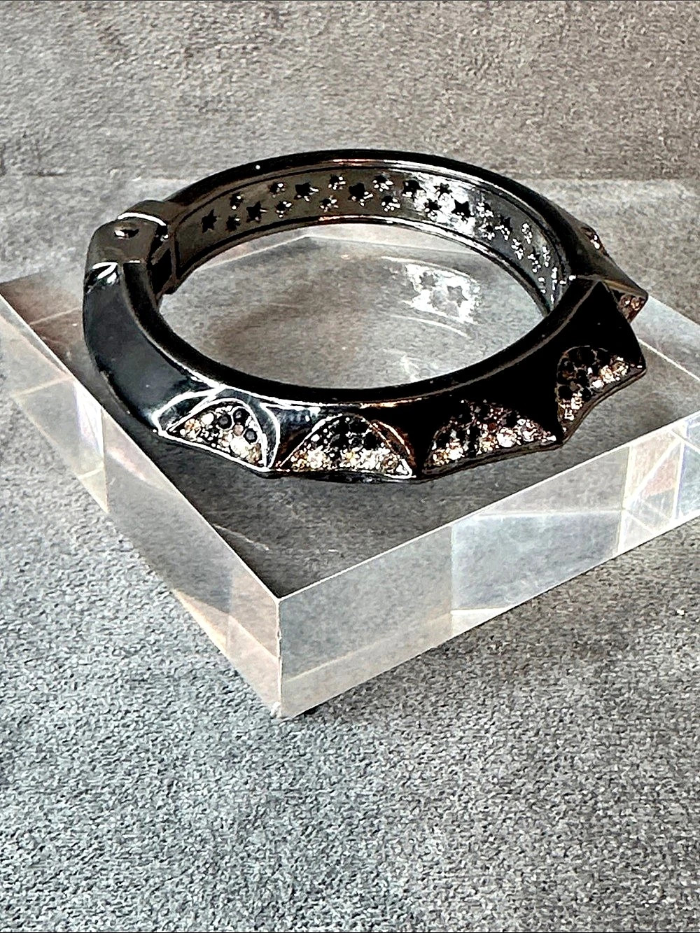 Studded Hinged Bracelet in Black & Silver Like New
